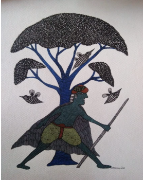 Gond Art Painting - Bird in Nest